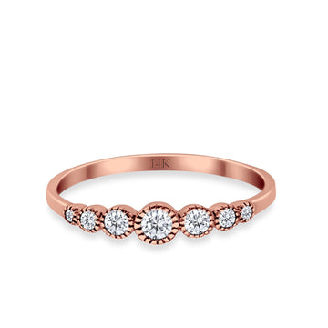 14K Rose Gold Round Half Eternity Petite Dainty Simulated CZ Wedding Engagement Ring Size 7